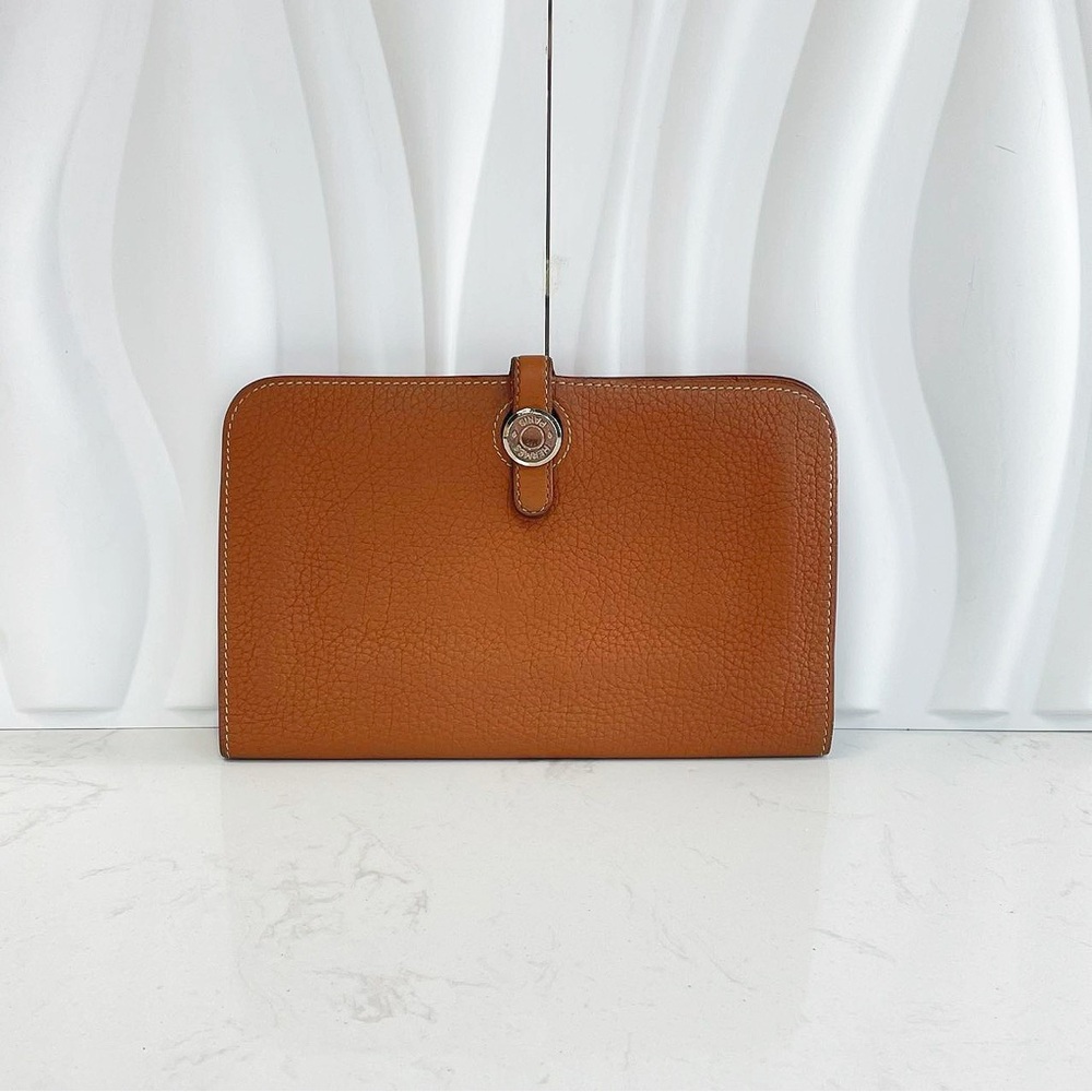 HERMÈS Dogon Duo Passport Clutch Bag Brown Togo Leather Silver Hardware